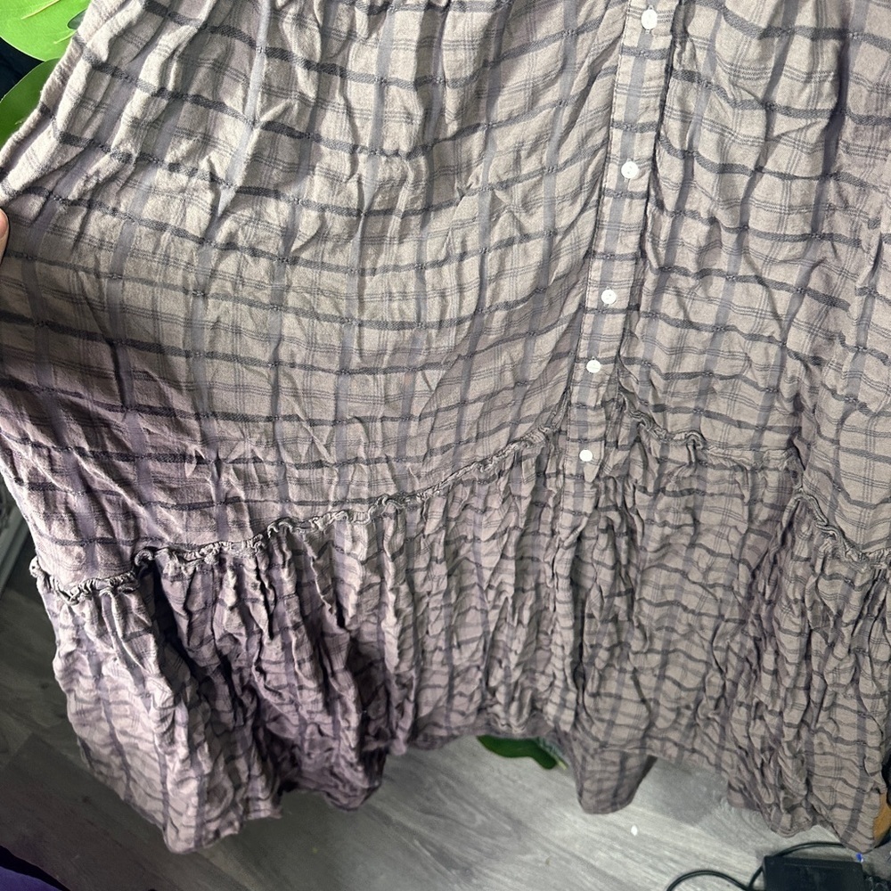 Free People Brown Plaid Button-Front Midi Dress - Picture 7 of 8